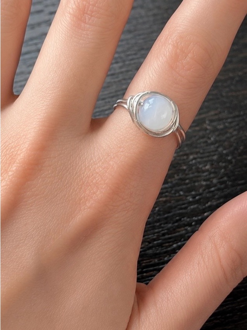 Sterling Silver Moonstone Ring - White Opalescent Cabochon